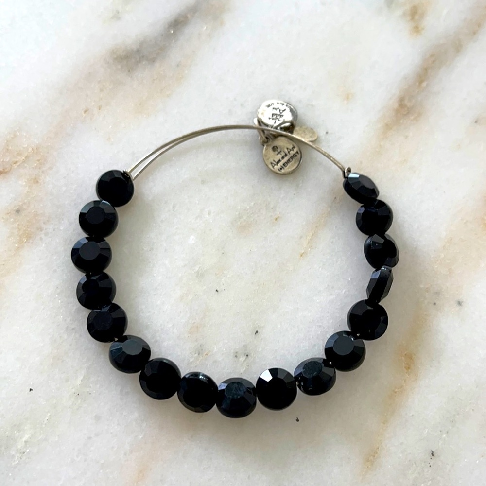 Alex and Ani  black onyx bracelet expands made USA